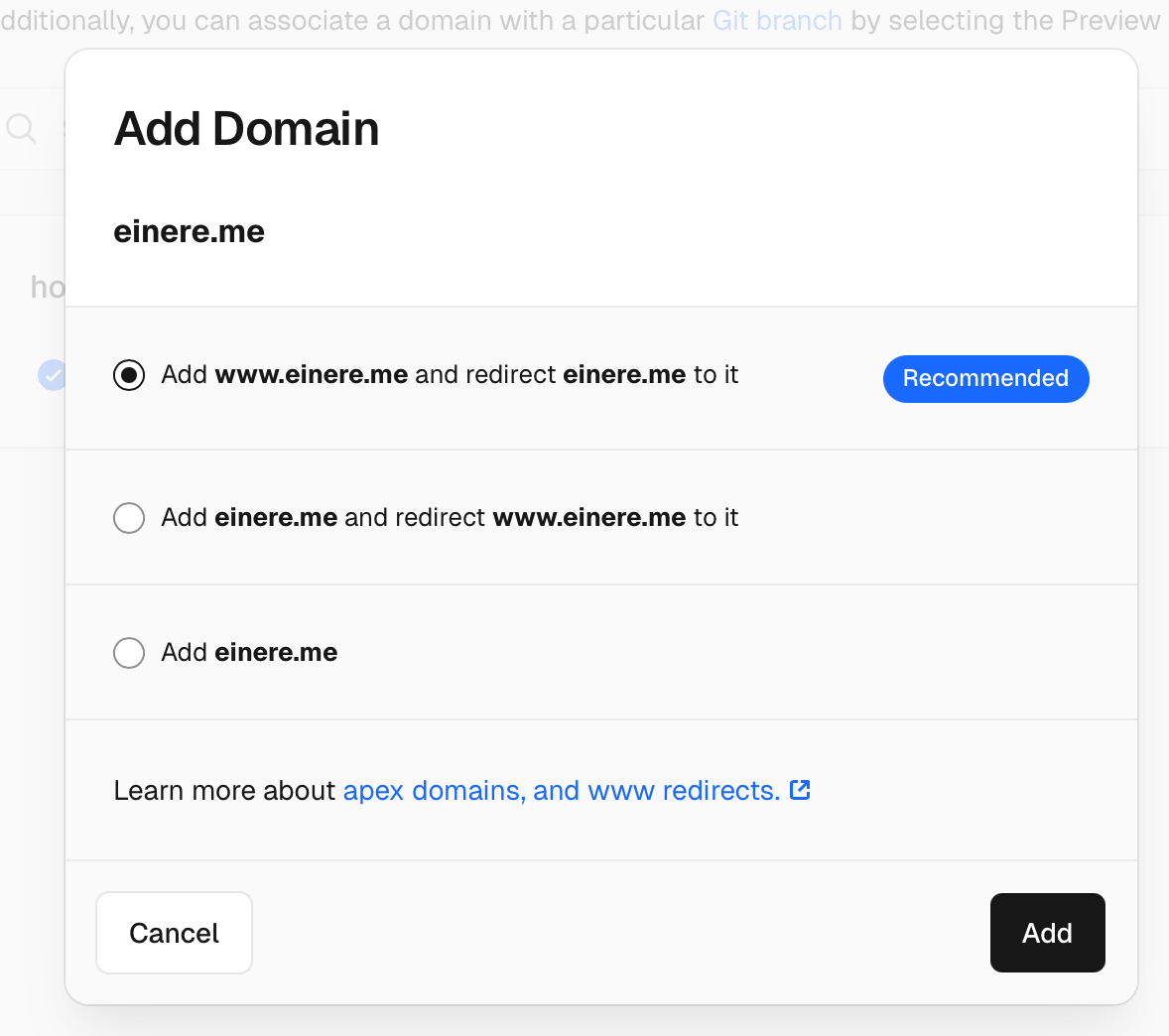 도메인을 추가하는 세 가지 항목
