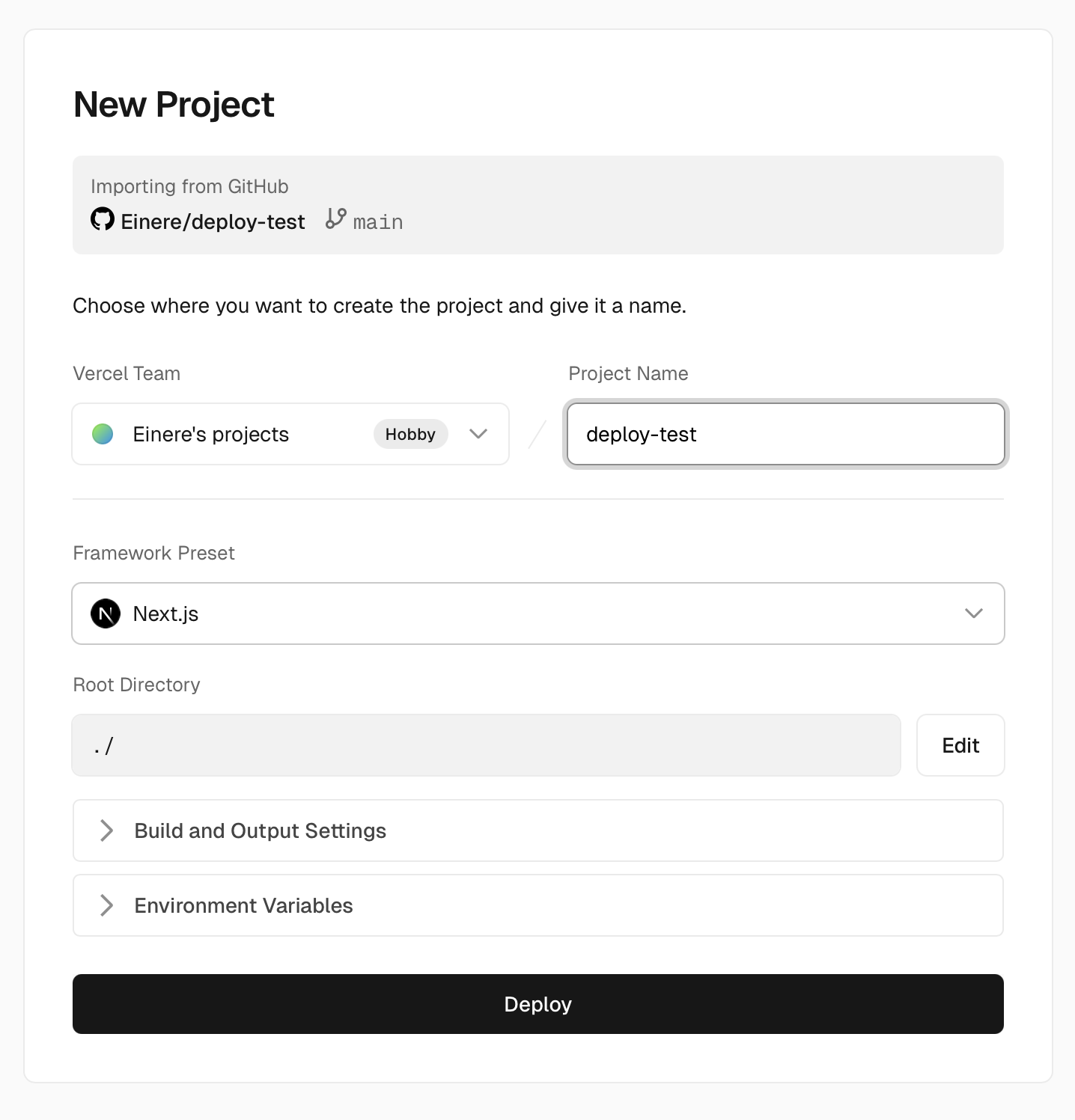 프로젝트 이름과 환경 변수 등, 여러 가지를 설정할 수 있습니다.