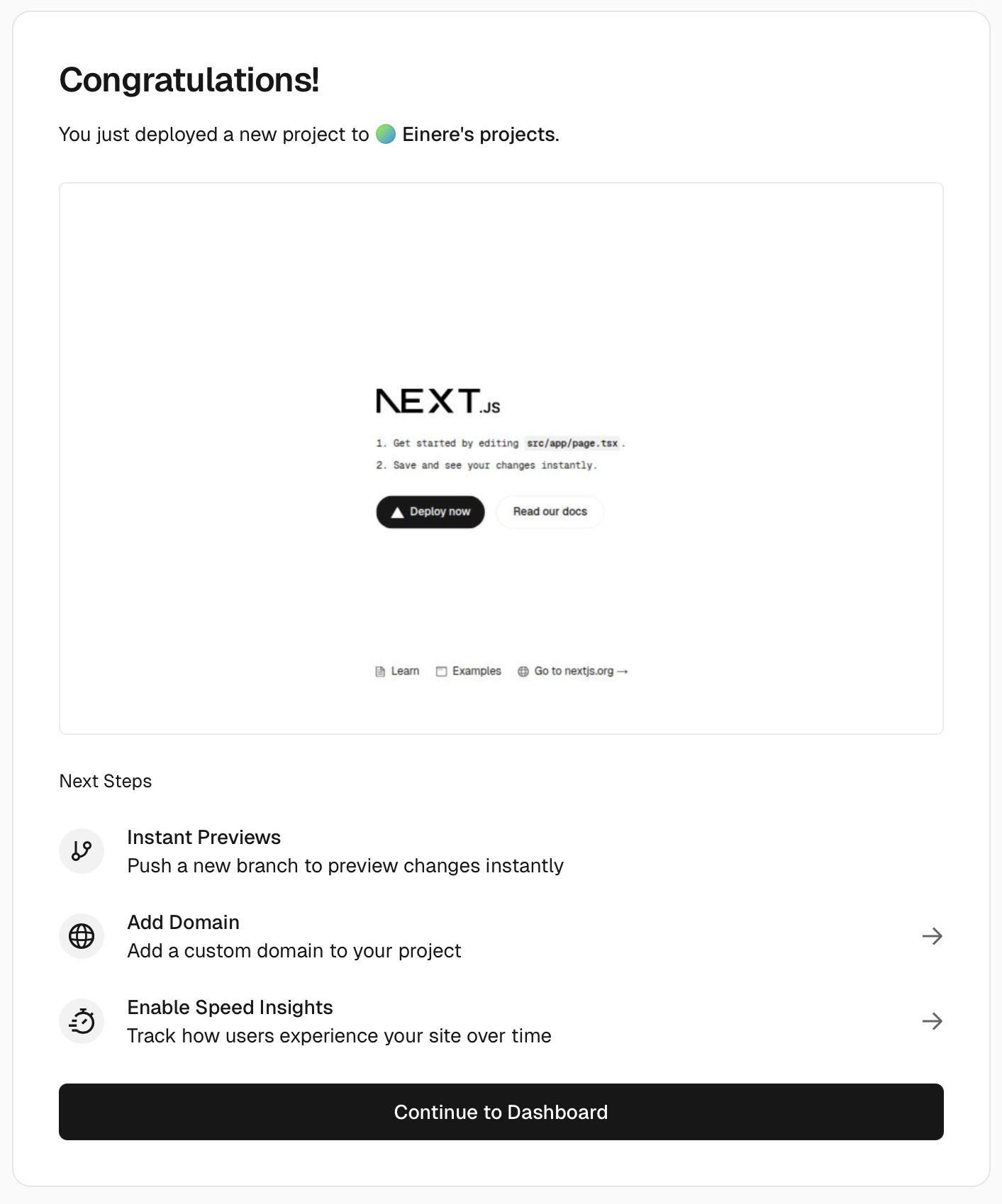 축하합니다! 앱이 배포되었습니다.